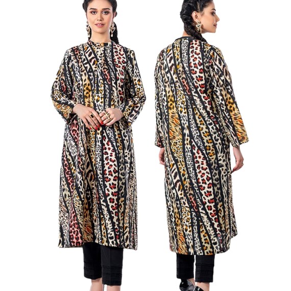 Brown and Turquoise Combination Animal Print Full Length Kaftan – First  Resort by Ramola Bachchan