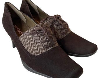 Aerosoles Brown Suede Herringbone Lace Up Heeled Oxford Shoes Women's 7.5