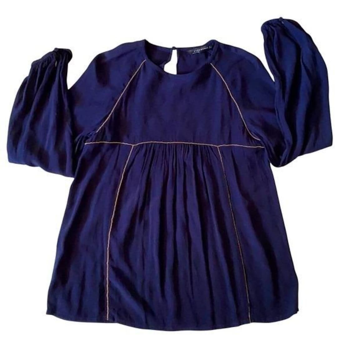 Zara Raglan Crew Zara Woman Embellished Dark Blue Raglan Long Sleeves Crew Neck Tunic ...