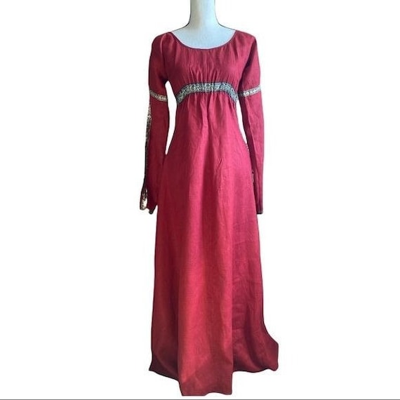 Medieval Braid maids dress Forest Princess in red… - image 1