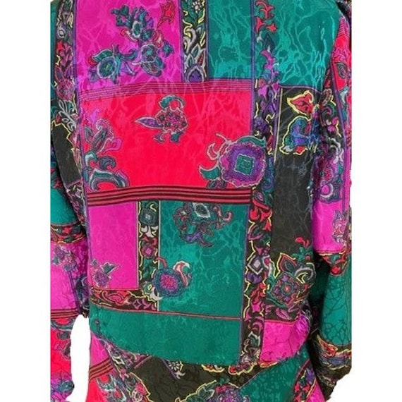 Vintage 80s 90s color block floral long sleeves l… - image 5