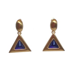Anne Klein Couture vintage gold-tone & faux blue gem dangle pierced earrings OS