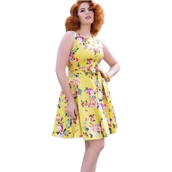 yellow fit and flare dress plus size Nova Yellow Fit and Flare Dress