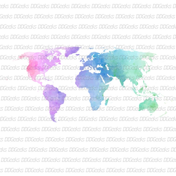 World Map Watercolor Silhouette Digital Download PNG