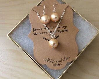 Cream tone gold glass pearl set necklace and earring