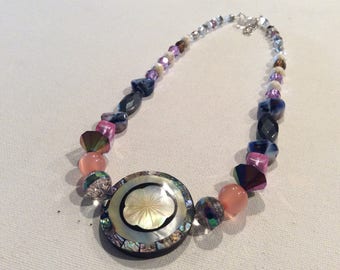 Mix beads necklace pendant abalone and mother of pearl