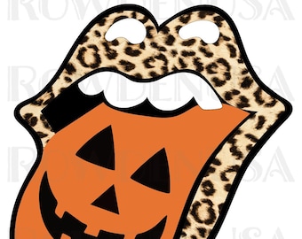 PNG, Halloween Lips & Tongue, Pumpkin Head png, Leopard Halloween, Jack O Lantern Tongue