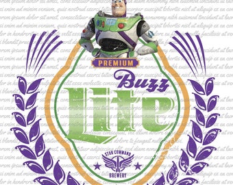 PNG Premium Buzz Light, Star Command Brewery, Green and Purple png, Beer Label png, Fun Toy png, Story Shirt png