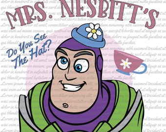 PNG - Mrs. Nesbitt's Tea Room, Funny Buzz Sublimation Design (Digital Download), Toy Story, Disney Inspiration