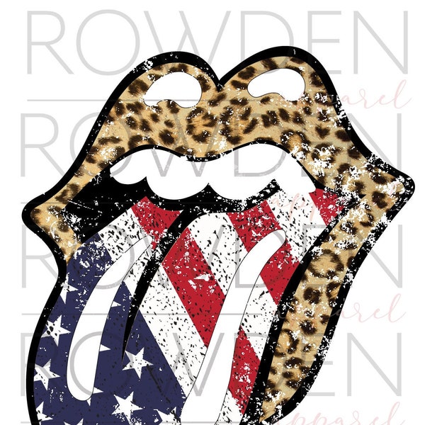 PNG, Grunge Leopard American Flag, Lips and Tongue, July 4th PNG, 4th of July diy, freedom png, independence day png