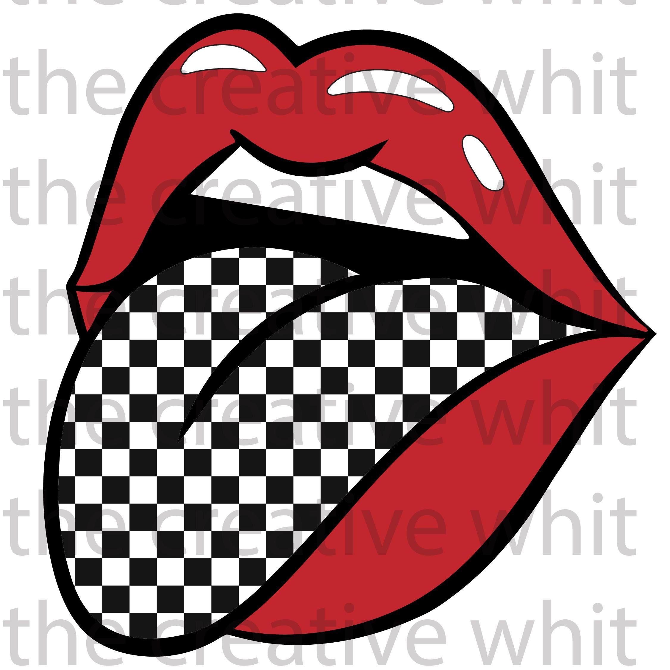 Rolling Stone Lips With Checkered Tongue - Etsy Rolling Stone Lips With Checkered Tongue - Etsy