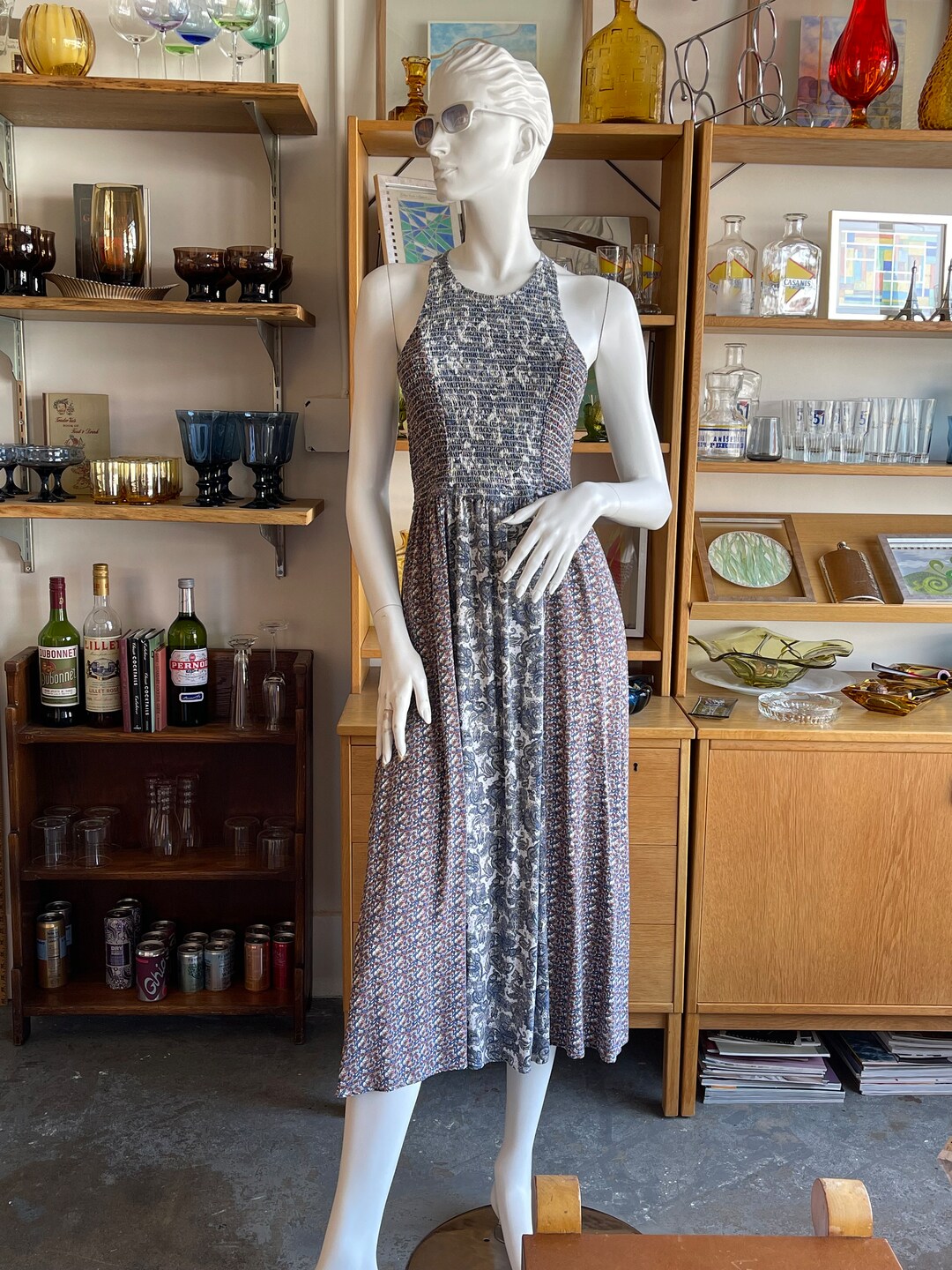 Plaid Smocked Bodice Midi Dress main image 1