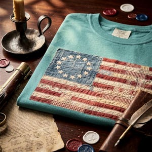Bandera estadounidense de patchwork vintage PNG, diseño floral de edredón falso, estilo patriótico, estilo cottagecore rústico, gráfico de la bandera de EE. UU., 4 de julio, América