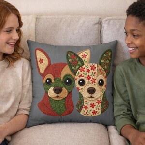 Faux Patchwork (Not Real Patchwork - Digital Printed) Chihuahua Throw Pillow | Cottage Style Print