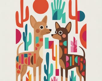 Matisse inspired mid century boho deco Chihuahua abstract wall art