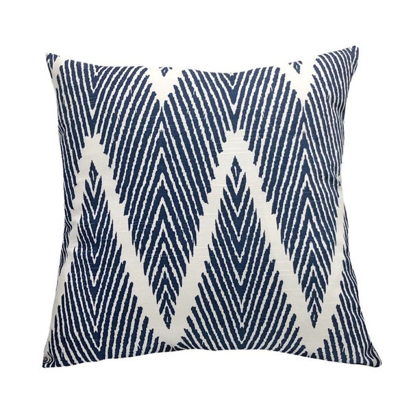 Navy Chevron Throw Pillow Cover, off White and Blue Accent Pillow Case Home Decor, Euro, Lumbar Cover, Lacefield Bali Chevron Navy Chalk