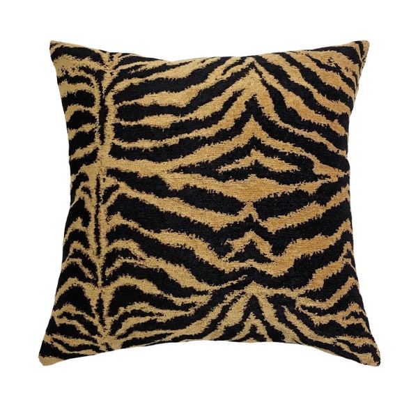 Tigre Gold, Chenille Tiger Pillow Cover, Animal Throw Pillow, Chenille tiger stripe Pillow Accent