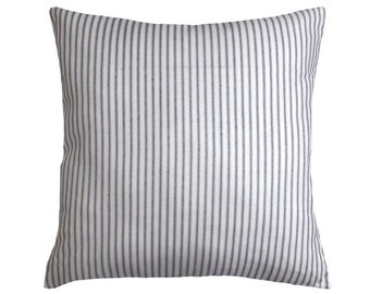 Classic Farmhouse Throw Pillow Cover, Ticking Stripe Premier Navy & White Pillow Case, Cotton Duck Euro, Lumbar Pillowcase
