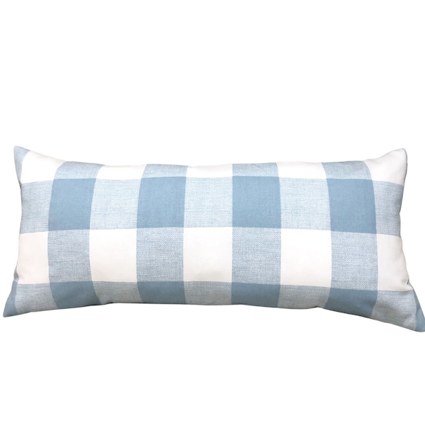 Steel Blue and White Lumbar Pillow Cover, Anderson Blue Check Rectangular Pillow Cover,