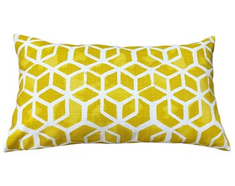 Outdoor Yellow and White Lumbar Pillow Cover, Rectangular Celtic Pineapple Yellow Pillowcase, 12x16, 12x24, 12x22, 14x24, 14x36, Cover Only