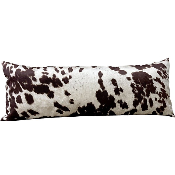 Faux Cowhide Brown Lumbar Pillow Cover, Brown Lumbar Pillowcase, Faux Cow Hide Rectangular Pillow Cover, 14x36, 14x34, 14x24, 12x36, 12x24