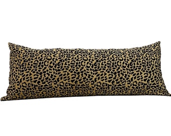 Leopard Gold Chenille Lumbar Pillow Cover, Animal Print Leopard Rectangular Pillow Case