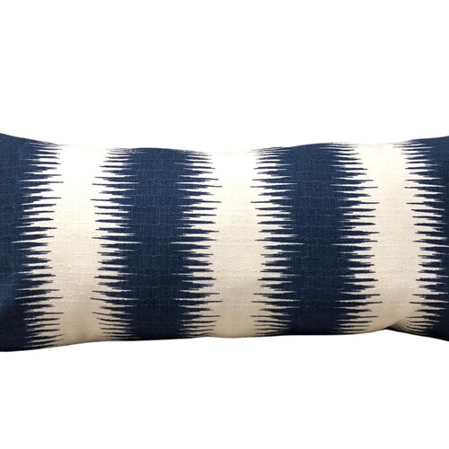 Lumbar Ikat Navy Blue Pillow Cover Jiri Ikat Stripe Navy Blue Etsy