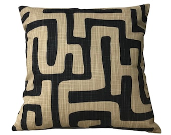 Black and Tan Pillow Cover, Slub Canvas Gobi Pillowcase, Geometric Print Pillow Cover