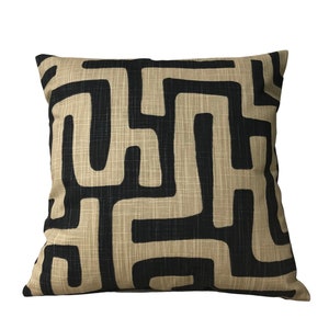 Black and Tan Pillow Cover, Slub Canvas Gobi Pillowcase, Geometric Print Pillow Cover