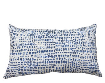 Sediment Vivid Blue Lumbar Pillow Cover, Blue Taupe and White Zippered Rectangular Pillow Case
