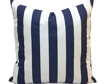 Navy stripe pillow | Etsy Anchor on Pinstripe Outdoor Pillow