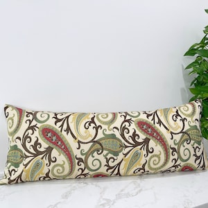Multi Damask Paisley Rectangular Pillow Cover, Contemporary, Scrolls, Swirls, Red and Chocolate brown, Jacquard Lumbar Pillowcase
