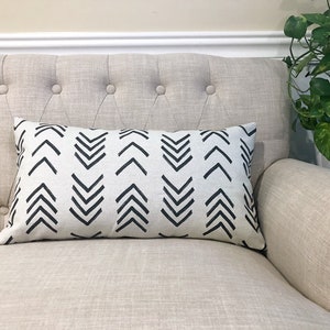 Mud Cloth Flax Black Lumbar Pillow Cover, Black and Off White Lumbar Pillowcase, 12x16, 12x18, 12x24, 12x26, 14x20, 14x36 and MORE image 1