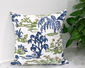 Bermuda Blue, Green And White Throw Pillow Cover, Meadow Bermuda Slub Linen Pillow Case, Linen and Cotton Blend, Pillow Cover Only