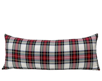 Yarn Dyed Plaid Red Ecru Rectangular Pillow Cover, Plaid of Red, Green, Yellow, Blue, Ecru and Black Pillowcase, Lumbar Pillow Cover