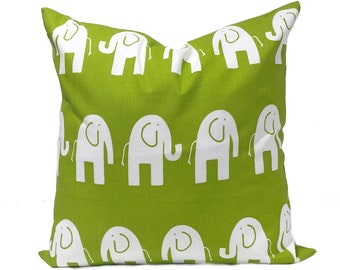 Chartreuse Throw Pillow Cover, White Elephant in Chartreuse Background Pillowcase, Cotton Duck Pillow case, Nursery Euro, Sham, Lumbar cover