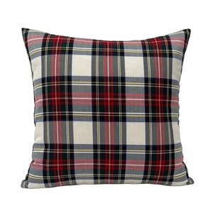 Yarn Dyed Plaid Red Ecru Throw Pillow Cover, Plaid of Red, Green, Yellow, Blue, Ecru and Black Pillowcase, Lumbar Cover, Holiday Decor