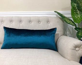 Lumbar Teal Velvet Pillow Cover, Teal Velvet Lumbar Pillowcase, 12x16, 12x18, 12x24, 12x26, 14x20, 14x34, 14x36 and MORE