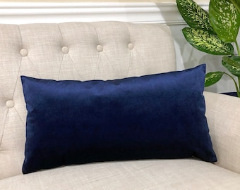 Lumbar Navy Velvet Pillow Cover, Navy Lumbar Pillowcase, Solid Color Velvet Pillow Cover, Rectangular Pillow Cover