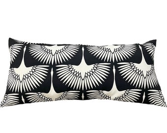 Outdoor Flock Lumbar Pillow Cover, Flock Midnight Lumbar Pillowcase, Black and Cream 12x16, 12x18, 12x24, 12x26, 14x20, 14x36 and MORE