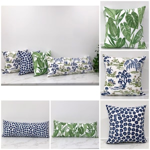 Bermuda Blue, Green and White Pillow Cover,  Cotton And Linen Blend Pillow Case, Green Polyester Pillow Cover