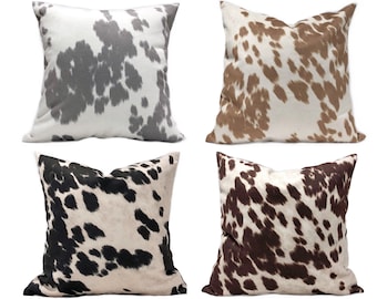 Faux CowHide Pillow Cover, Udder Madness Cow, Euro, Sham, Kidney, Lumbar Pillowcase, Brown, Black, Grey Cow print