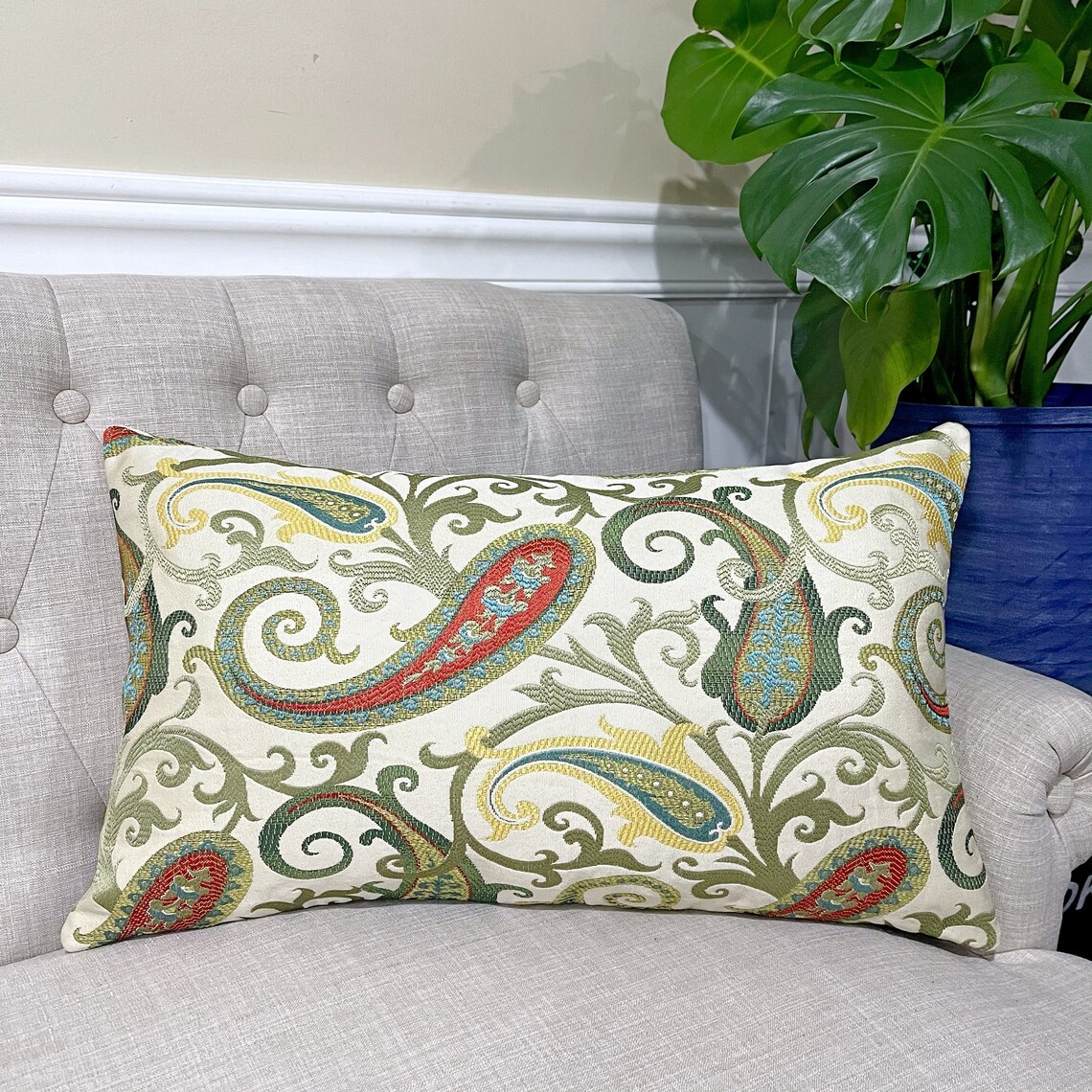 Gold Damask Lumbar Pillow Cover Gold Jacquard Paisley Etsy