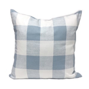 Plaid/Buffalo Check Large Steel Blue and White Home Decor Throw Pillow Cover, Blue Pillow Case, Sham cover, Lumbar PillowCase