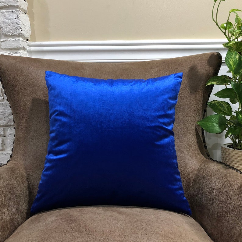 Royal Blue Throw Pillow Cover Solid Color Velvet Home Decor Etsy