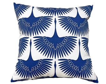 Outdoor / indoor Flock Classic Blue Pillow cover, Blue and White Patio Pillowcase, Zippered Outdoor Cover, Pillow Cover Only