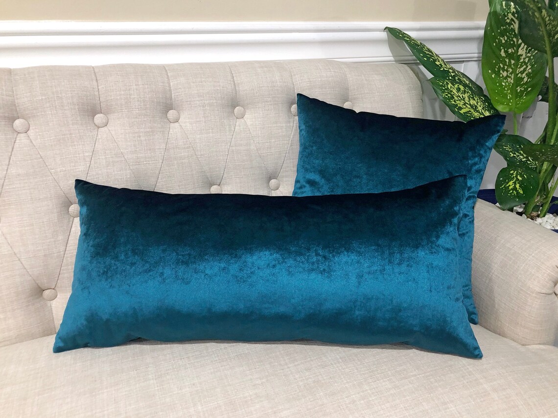 Velvet Teal Throw Pillow Cover Solid Color Velvet Home Decor Etsy