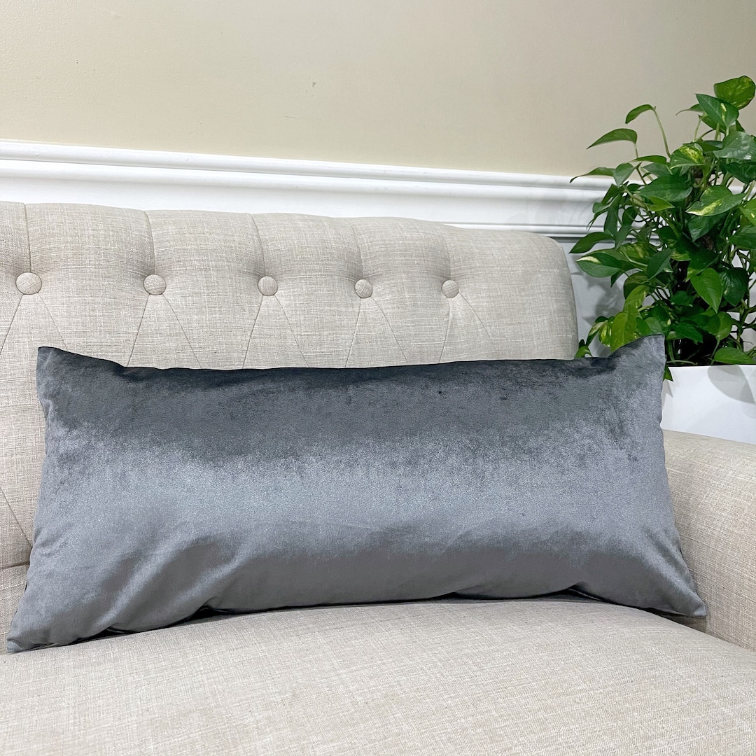 Grey Velvet Lumbar Pillow Cover Solid Gray Velvet Lumbar Etsy