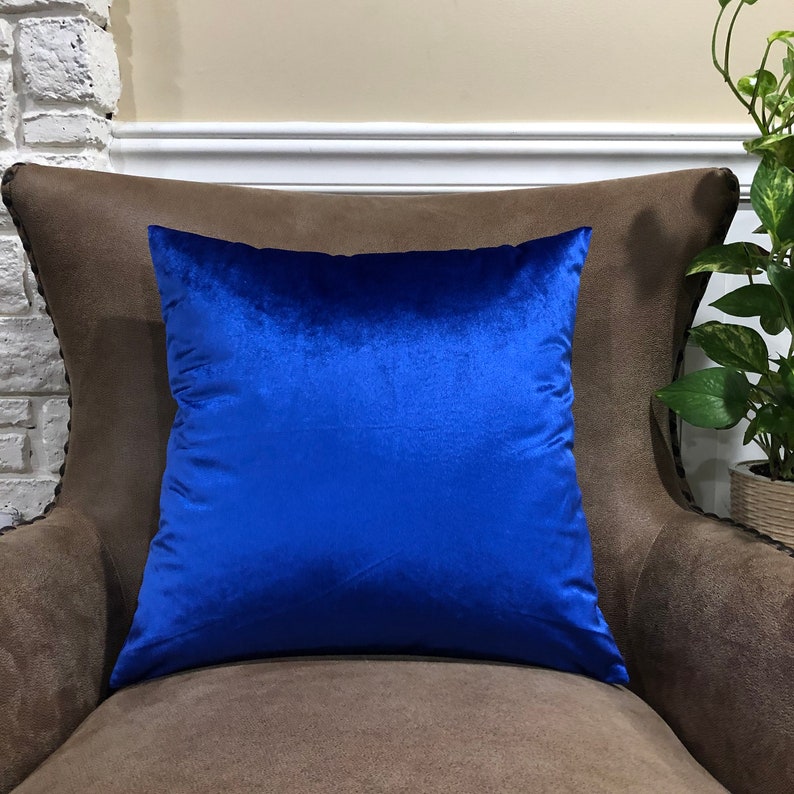 Royal Blue Throw Pillow Cover Solid Color Velvet Home Decor Etsy