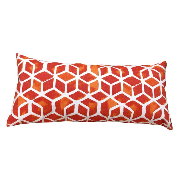 Outdoor Orange Lumbar Pillow Cover, Geometric Print Orange and White Lumbar Pillowcase, 12x16, 12x18, 12x22, 14x20, 14x36 and Many More